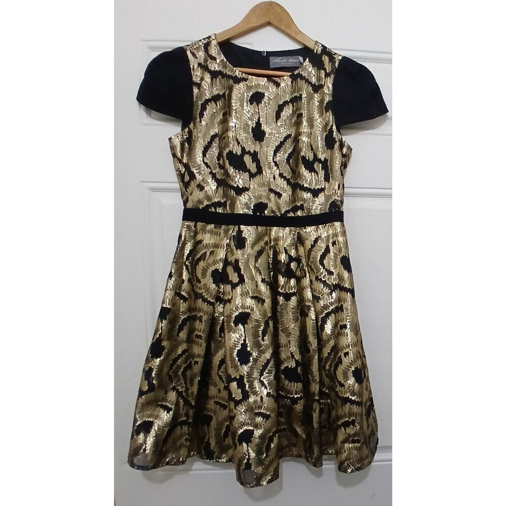 Hunter dixon hunter bell womens size 2 cap sleeve gold black Party Cocktail